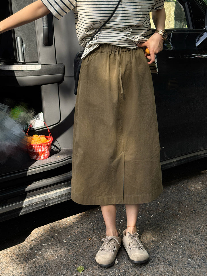 Damen Modischer Midirock mit elastischem Bund und Taschen Echoarchiv