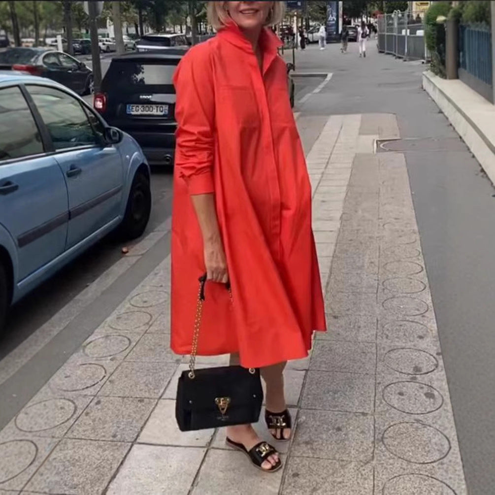 Damen nan Oversize-Popeline Swing-Hemdkleid mit verdeckter Knopfleiste, Eingrifftaschen und krempelbaren Ärmeln Echo Archiv