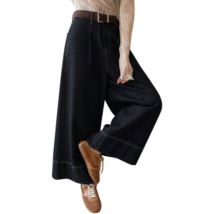 Damen High-Waist Culotte-Jeans aus schwerem Wide-Leg-Denim mit dekorativer Vordernaht Echo Archiv