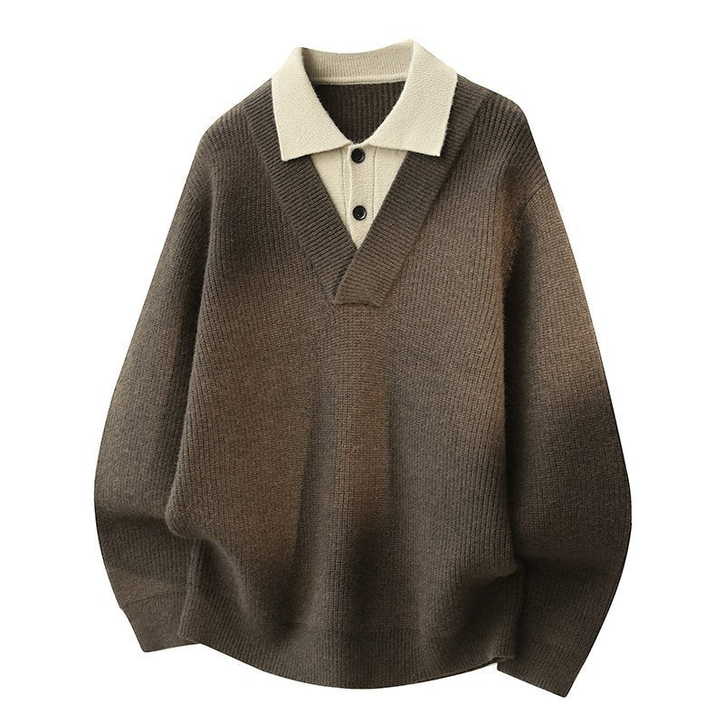 Damen Modischer Grobstrickpullover mit V-Ausschnitt und Kragen Echoarchiv