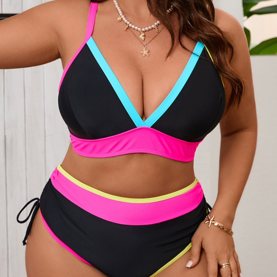 Damen Sportliches Bikini-Set mit hoch taillierten Höschen und modischem Farbkontrast Echo Archiv