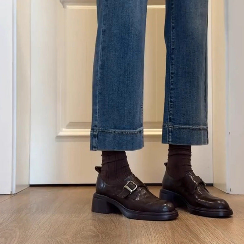 Damen Monkstrap-Loafer aus Leder mit markantem Blockabsatz und profilierter Gummisohle Echo Archiv