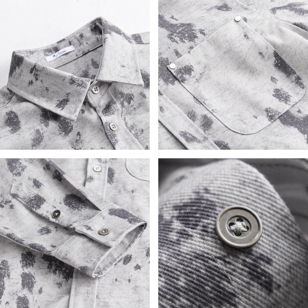 Herren Langärmeliges Baumwoll-Overshirt mit abstraktem Sprühmuster und aufgesetzter Brusttasche Echoarchiv