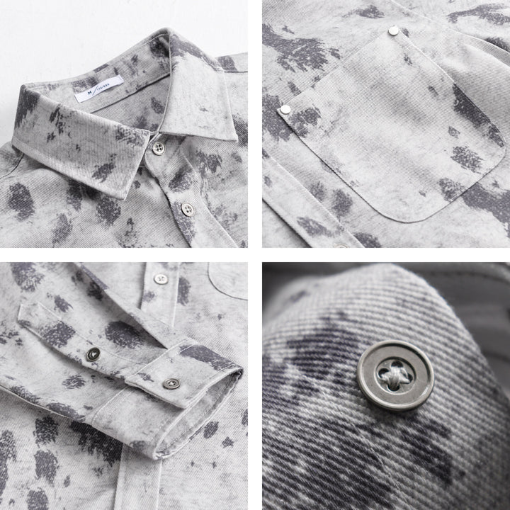 Herren Langärmeliges Baumwoll-Overshirt mit abstraktem Sprühmuster und aufgesetzter Brusttasche Echoarchiv