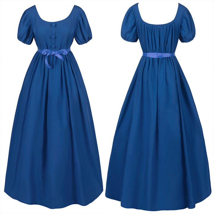 Damen romantisches Maxikleid mit Carmen-Ausschnitt, Puffärmeln, tailliertem Mieder und seitlicher Raffung – Valéora