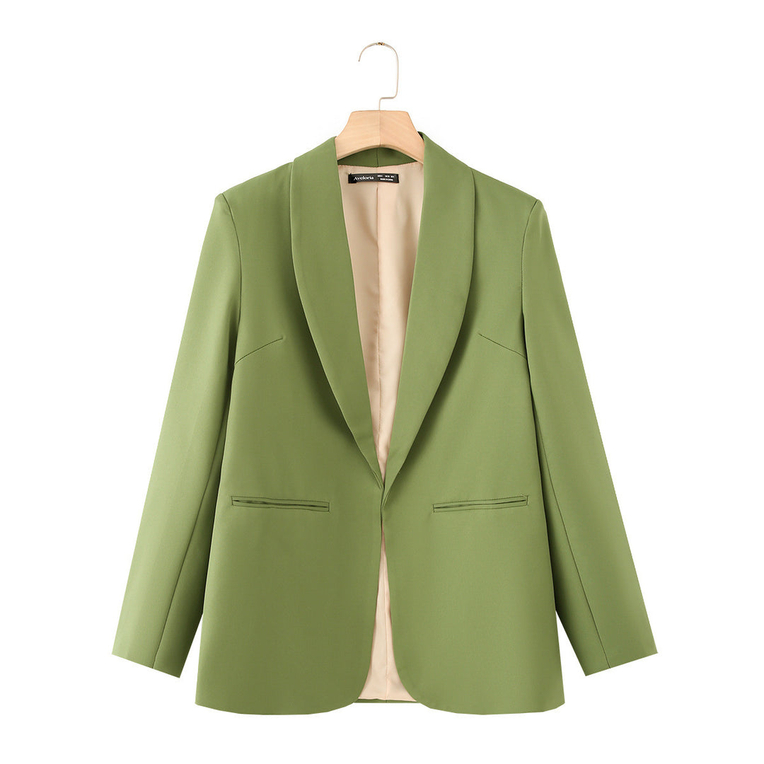 Damen eleganter Longblazer mit Schalkragen, unstrukturiertem Fall und paspelierten Leistentaschen – Valéne