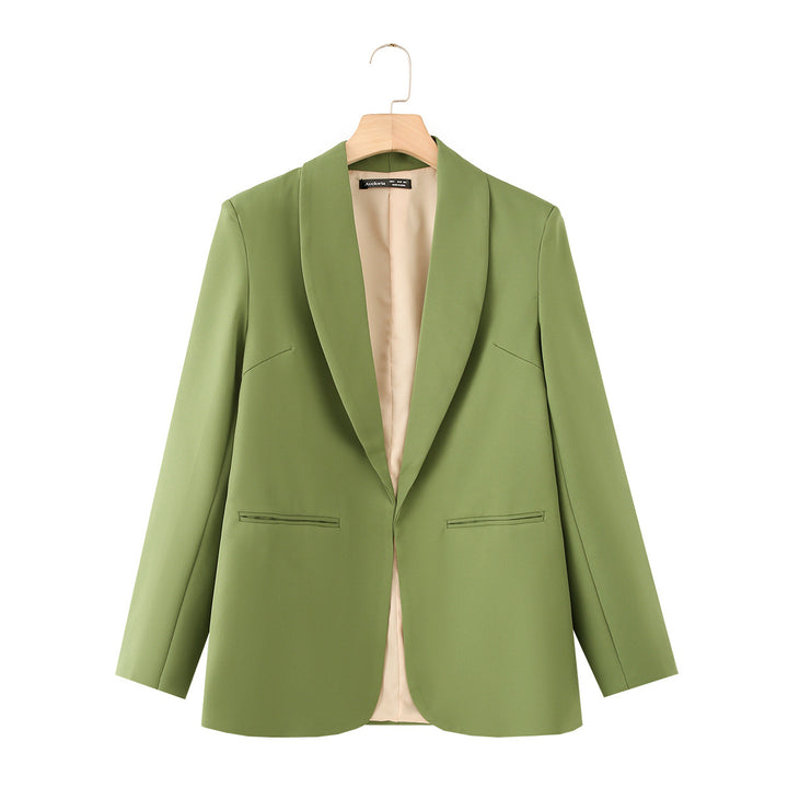Damen eleganter Longblazer mit Schalkragen, unstrukturiertem Fall und paspelierten Leistentaschen – Valéne