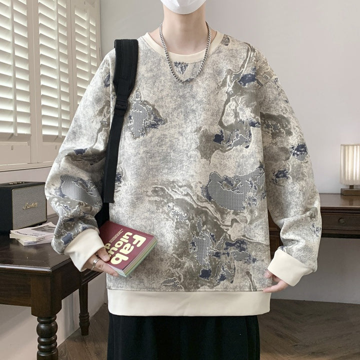 Herren Oversize-Sweatshirt mit abstraktem Marmor-Print und schwerer Baumwollmischung Echoarchiv
