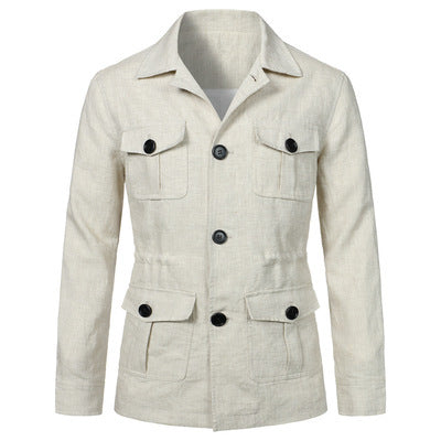 Herren Leinen-Mix Feldjacke mit Pattentaschen und taillierter Passform Echo Archiv