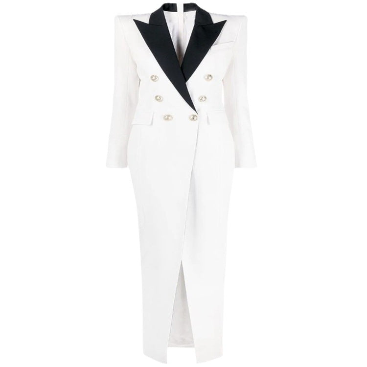 Damen Abendliches Blazerkleid‑Maxi mit Kontrastrevers und Beinschlitz Echoarchiv