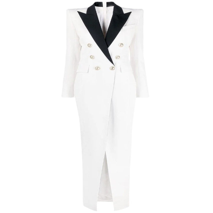 Damen Abendliches Blazerkleid‑Maxi mit Kontrastrevers und Beinschlitz Echoarchiv