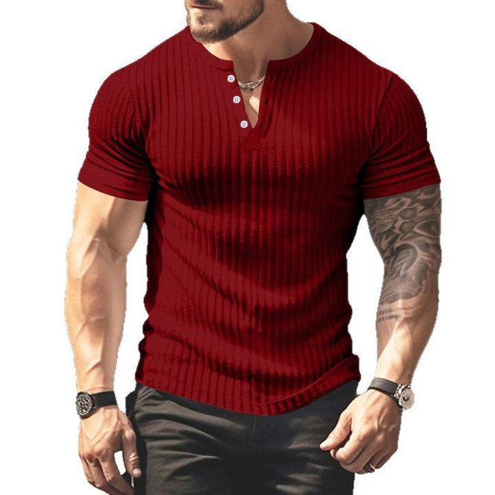 Herren kurzärmliges Henley-T-Shirt mit strukturiertem Obermaterial Echoarchiv