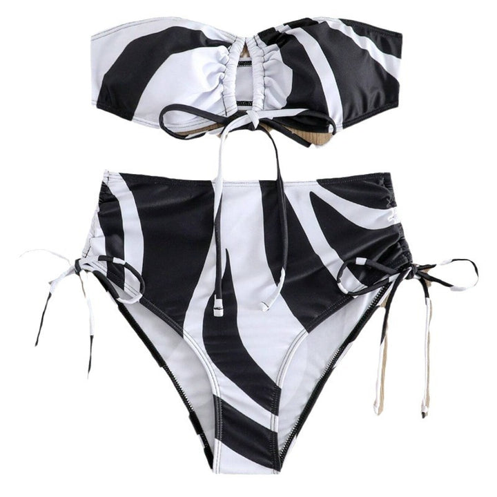 Damen Bandeau-Bikini mit verstellbaren Schnürdetails und modischem Muster Echo Archiv