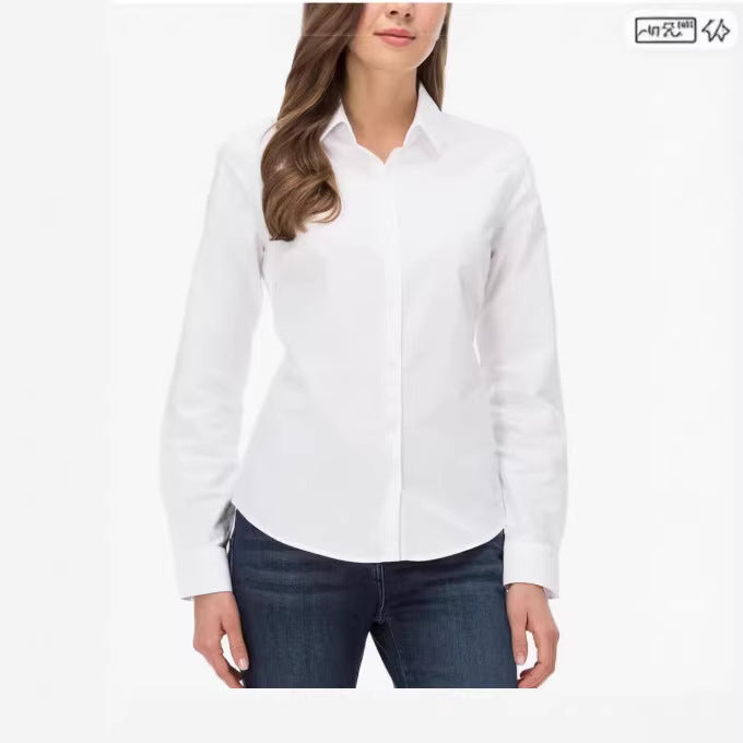 Damen Taillierte Baumwoll-Popeline-Bluse mit Kentkragen und verdeckter Knopfleiste – Avérine