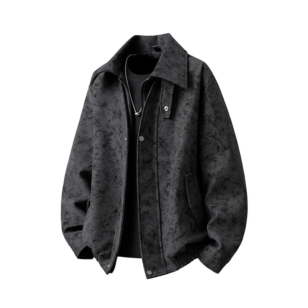 Herren Boxy-Übergangsjacke mit Velours‑Optik, verdecktem Reißverschluss & variablem Kragen Echoarchiv