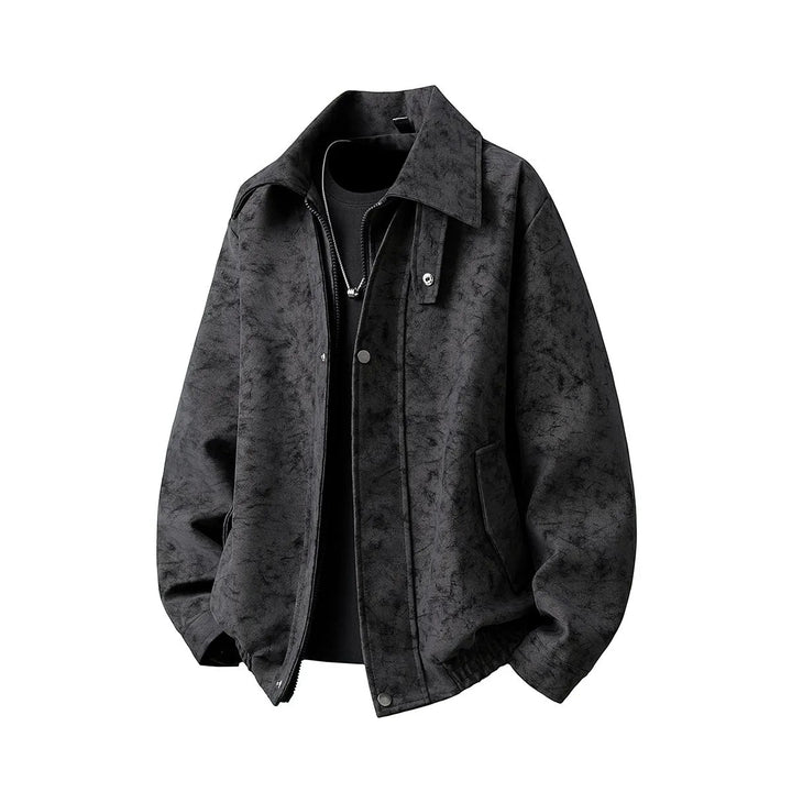 Herren Boxy-Übergangsjacke mit Velours‑Optik, verdecktem Reißverschluss & variablem Kragen Echoarchiv