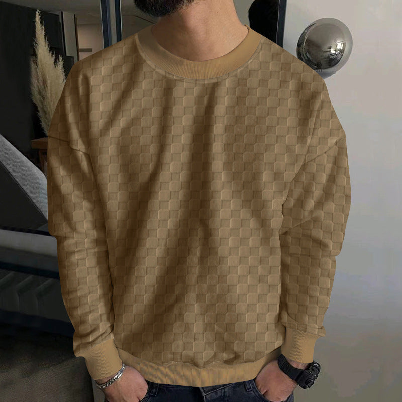 Herren Strukturiertes Baumwoll-Sweatshirt mit Karo-Prägung und Rundhalsausschnitt Echoarchiv