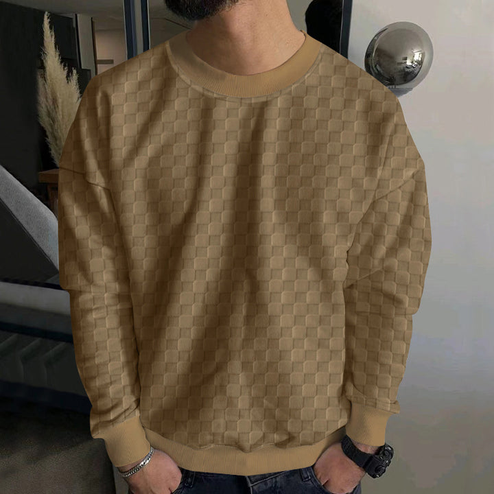 Herren Strukturiertes Baumwoll-Sweatshirt mit Karo-Prägung und Rundhalsausschnitt Echoarchiv
