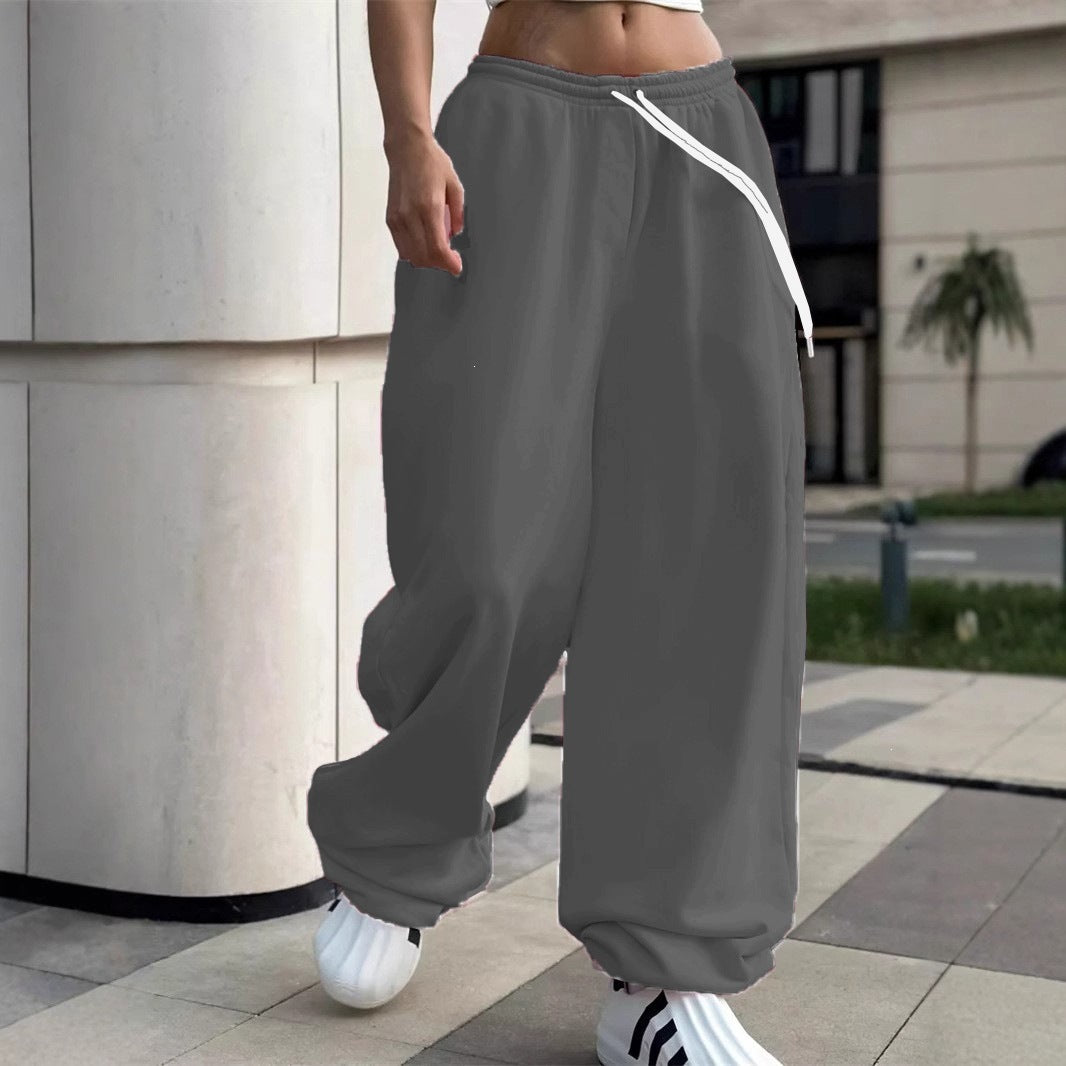 Damen weite Baggy-Jogginghose mit hohem Komfortbund, Kordelzug und elastischen Knöchelbündchen – Avélisse