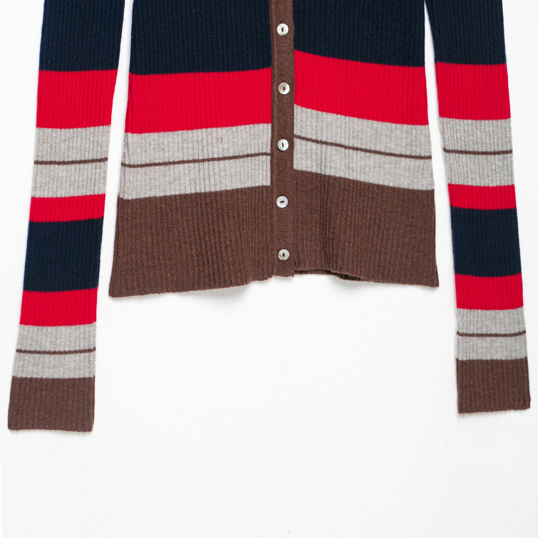 Damen Gerippte Knopfstrickjacke mit großem Hemdkragen und Streifenstruktur Echoarchiv