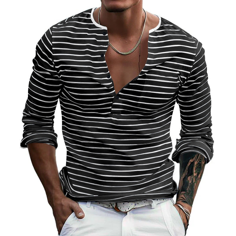 Herren Langarmshirt mit gestreiftem Design und Knopfleiste Echoarchiv