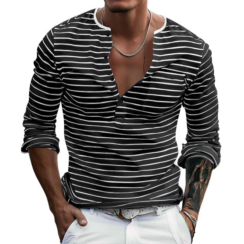Herren Langarm-Henley-Shirt mit modischem Streifenmuster Echoarchiv