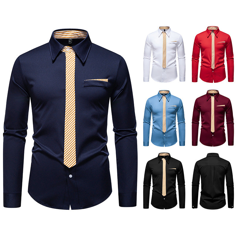 Herren Slim-Fit Businesshemd mit integrierter Krawatten-Optik und Brusttasche Echo Archiv