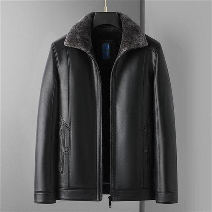 Herren Schaffellgefütterte Echtlederjacke mit Thermofutter und Stehkragen Echoarchiv