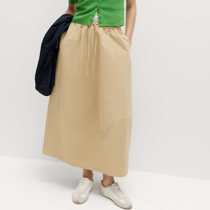 Damen Midirock mit elastischer Tunnelzug‑Taille, Eingrifftaschen und sportiver A‑Linie – Avérine