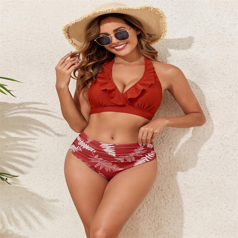 Damen Bikini-Set mit Volant-Top und hochgeschnittenem Slip Echo Archiv