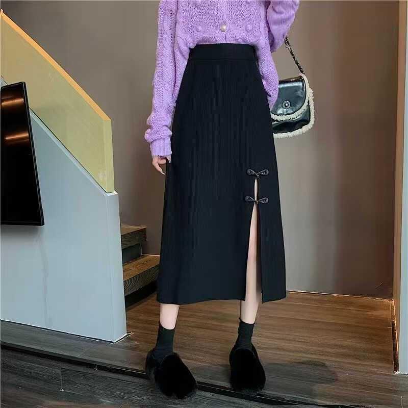 Damen Eleganter Strickrock mit Schlitz und Schleifendetails Echo Archiv