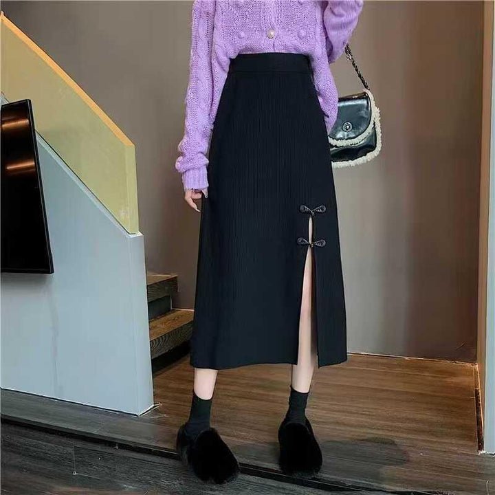 Damen Eleganter Strickrock mit Schlitz und Schleifendetails Echo Archiv