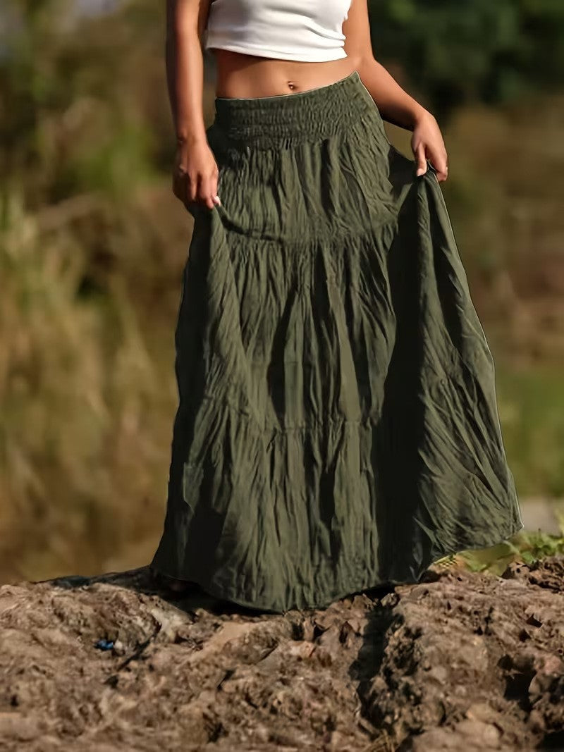 Damen Maxirock mit Stufen, gerafftem Smokbund und luftigem Crinkle-Stoff Echo Archiv