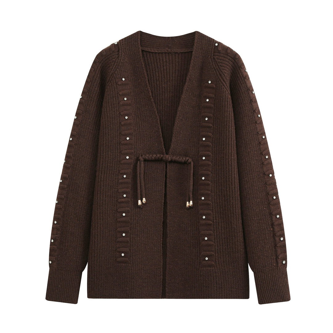 Damen Grobstrick-Cardigan mit Tunnelzug und Strassapplikation Echo Archiv