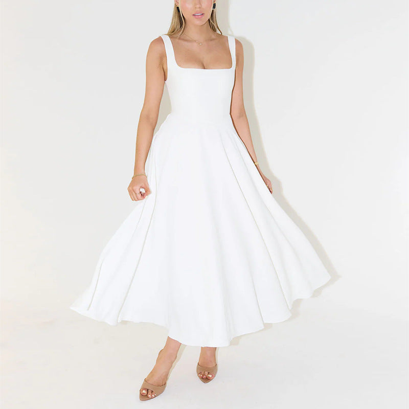 Damen A-Linien Maxikleid mit quadratischem Ausschnitt und fließendem Stoff Echoarchiv