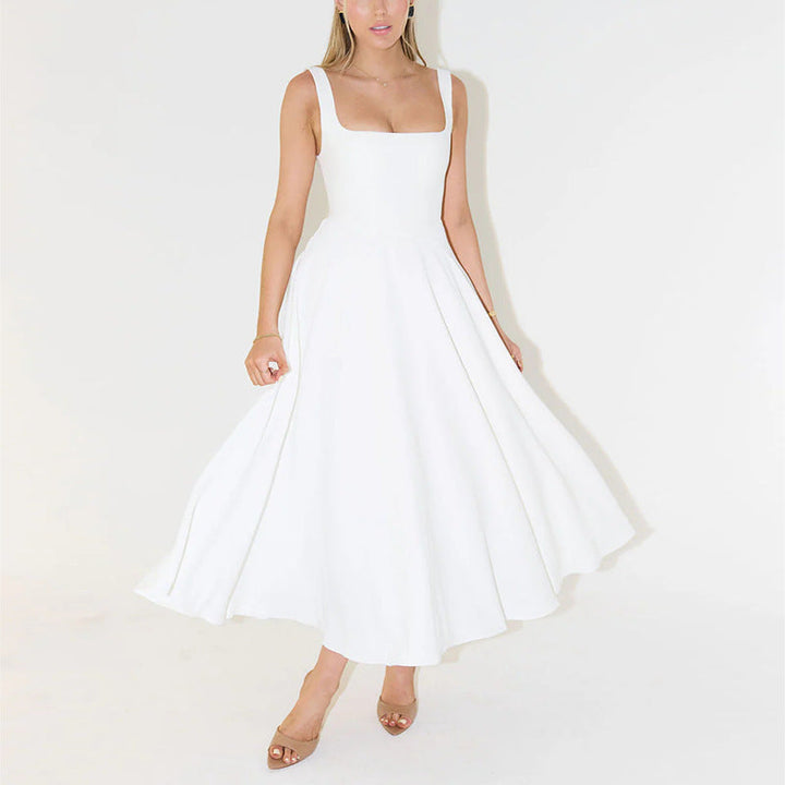 Damen A-Linien Maxikleid mit quadratischem Ausschnitt und fließendem Stoff Echoarchiv
