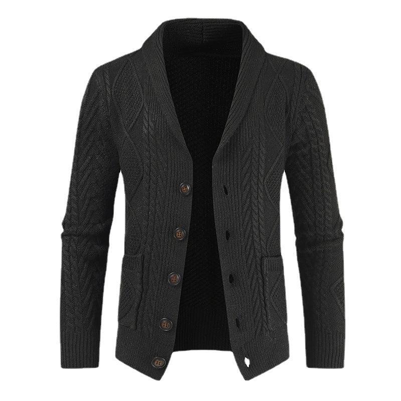 Herren Strickjacke mit modernem Zopfmuster und schickem Schalkragen Echoarchiv