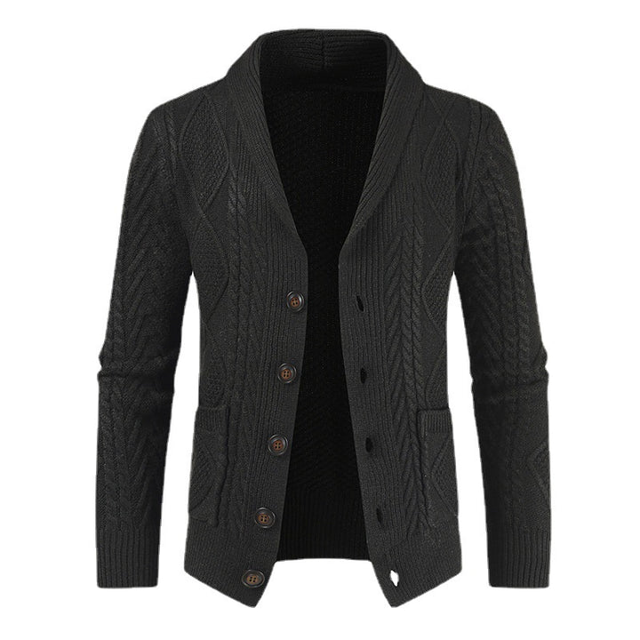 Herren Strickjacke mit modernem Zopfmuster und schickem Schalkragen Echoarchiv