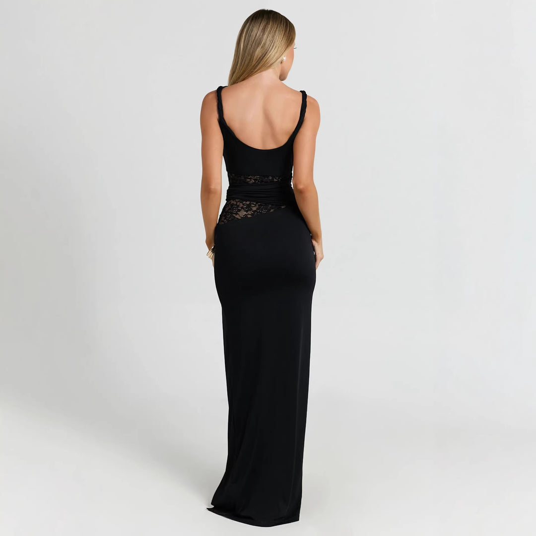 Damen Elegantes Abendkleid mit hohem Schlitz und Spitzeinsatz Echo Archiv
