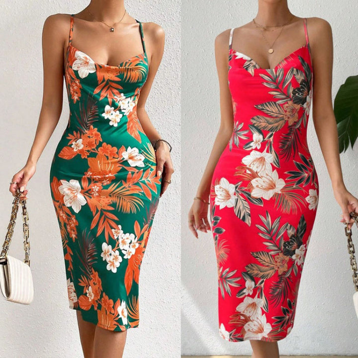 Damen Sommerliches Etuikleid mit floralem Design und Spaghetti-Trägern Echo Archiv