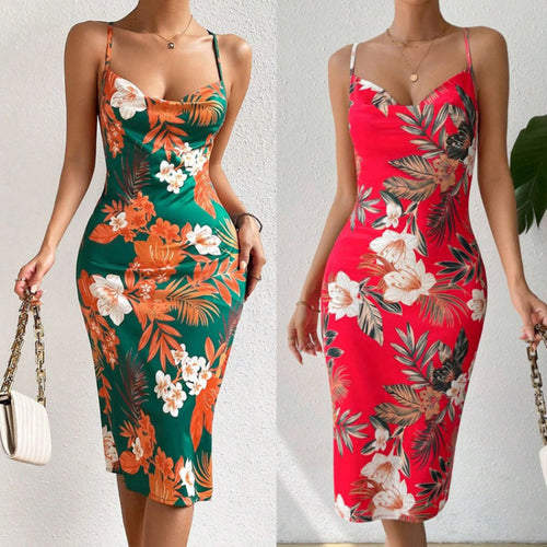 Damen Sommerliches Etuikleid mit floralem Design und Spaghetti-Trägern Echo Archiv