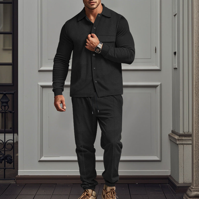 Herren nan feinstrukturiertes Hemdjacke- und Jogginghose-Set aus Sweat mit schmaler Passform Echo Archiv