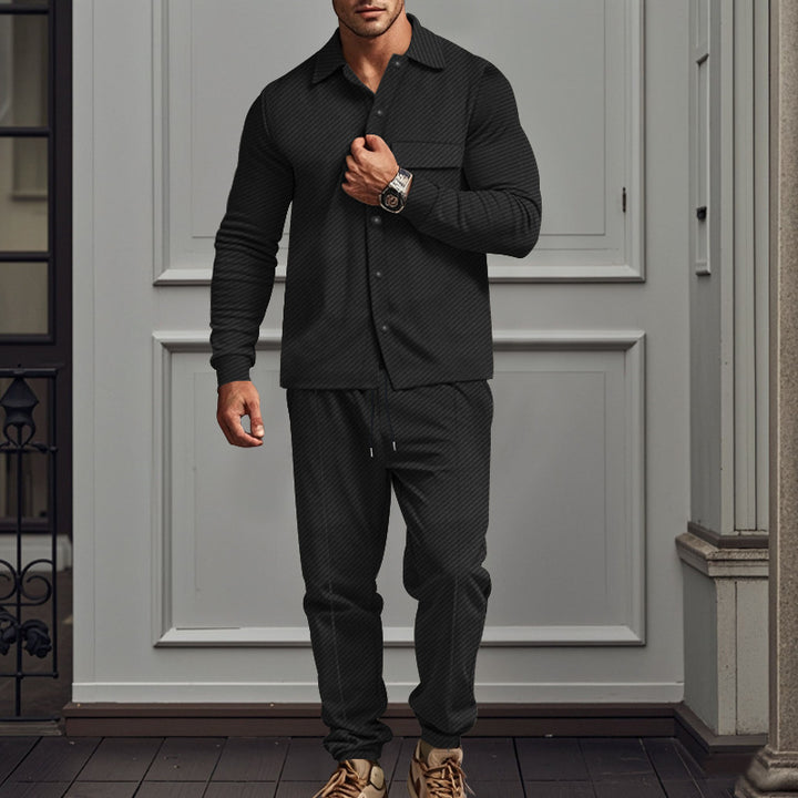 Herren nan feinstrukturiertes Hemdjacke- und Jogginghose-Set aus Sweat mit schmaler Passform Echo Archiv