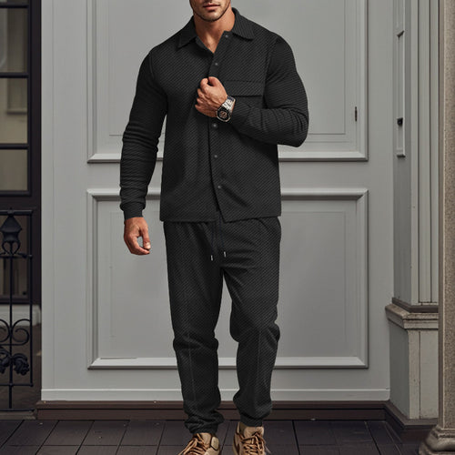 Herren nan feinstrukturiertes Hemdjacke- und Jogginghose-Set aus Sweat mit schmaler Passform Echo Archiv