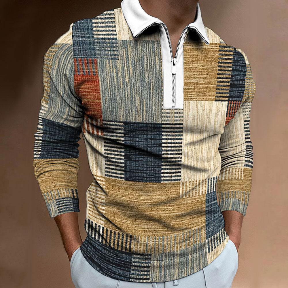 Herren Poloshirt mit modischem Reißverschluss und einzigartigem Grafikdesign Echoarchiv