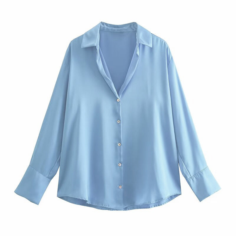 Damen Oversized Satinbluse mit Hemdkragen und breiten Manschetten Echo Archiv