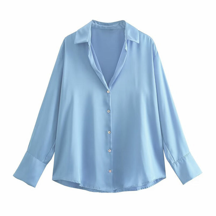 Damen Oversized Satinbluse mit Hemdkragen und breiten Manschetten Echo Archiv
