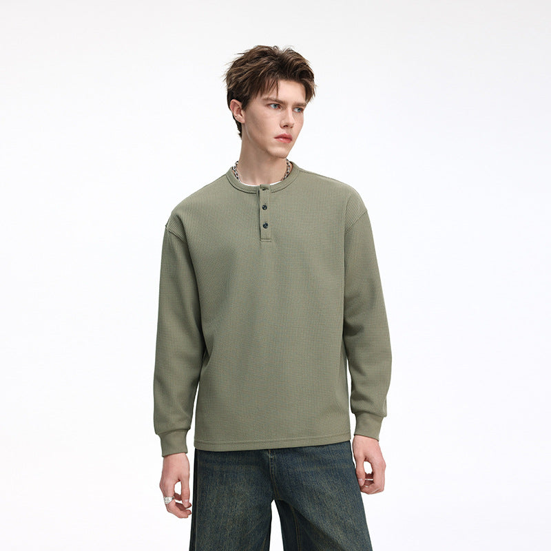 Herren Waffelstruktur-Henley-Thermashirt mit Knopfleiste und Relaxed-Fit Echo Archiv