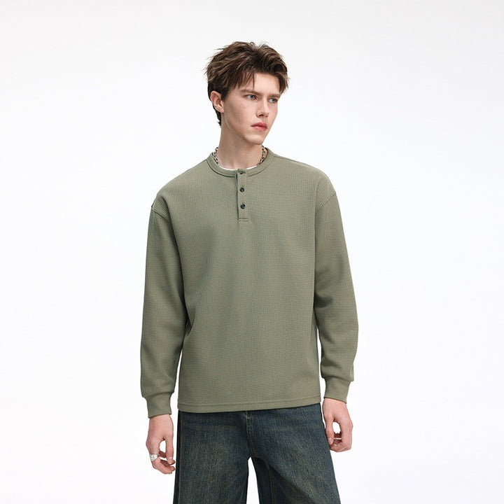 Herren Waffelstruktur-Henley-Thermashirt mit Knopfleiste und Relaxed-Fit Echo Archiv