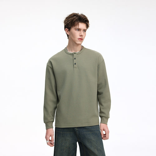 Herren Waffelstruktur-Henley-Thermashirt mit Knopfleiste und Relaxed-Fit Echo Archiv